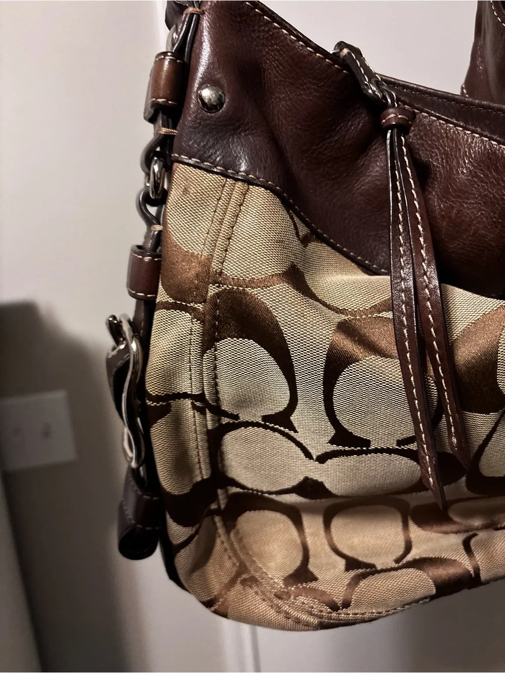 Designer-Style Brown Monogram Hobo Bag